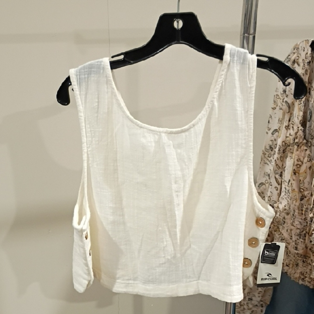 Rip Curl Cream Cotton Tank with Button Detail NWT Medium